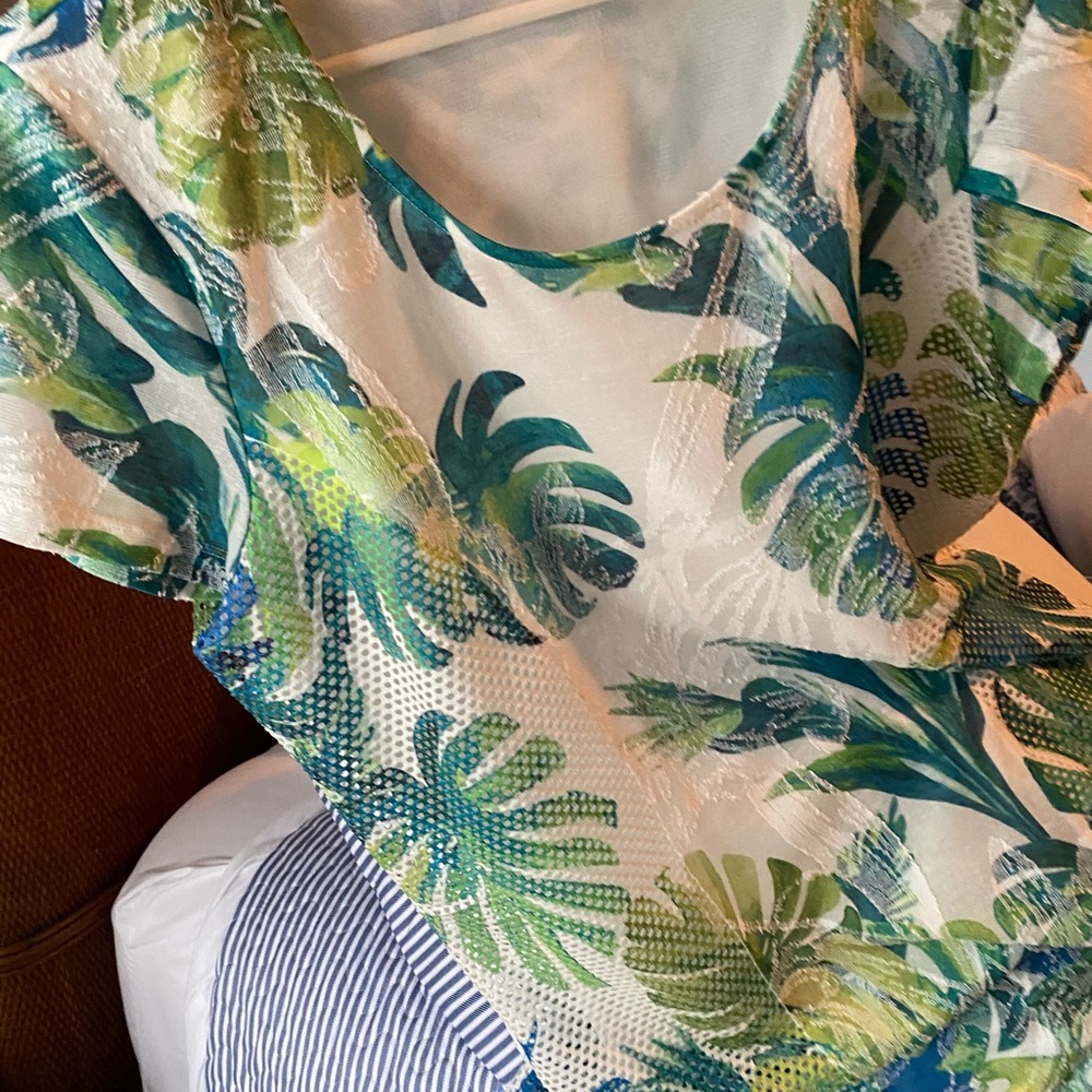 Chico's Green and Blue Leaf-Print Midi Dress
